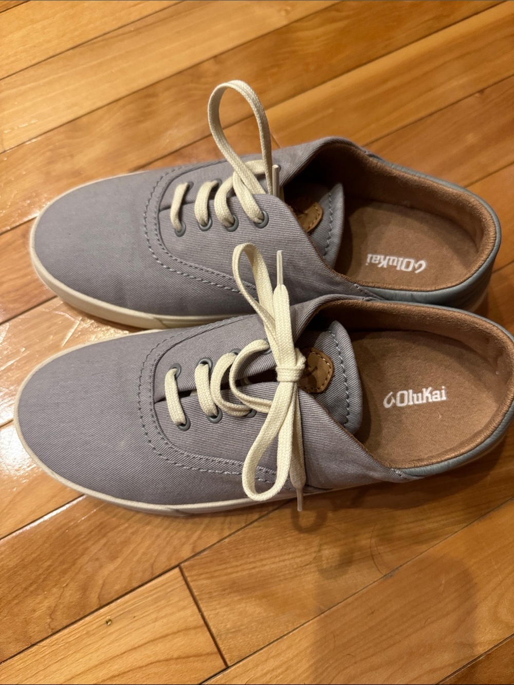 OluKai Light Gray Canvas Lace-Up Sneakers with Cream Laces